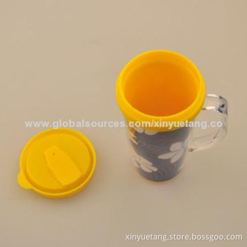 Paper Insert/Double Wall Plastic Coffee Tumbler with Handle, 400mL Volume